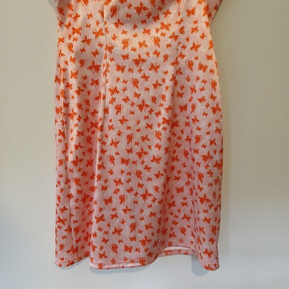 Urban Outfitters Mini Dress Size Small Petite Pink With Orange Butterfly Print - Picture 8 of 11